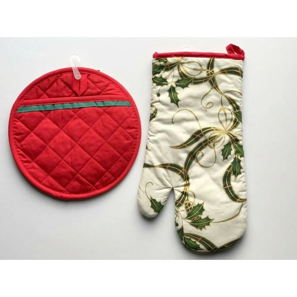 Lenox Christmas Oven Mitt Potholder Set of 2 Holiday Nouveau Hot Pad Quilted